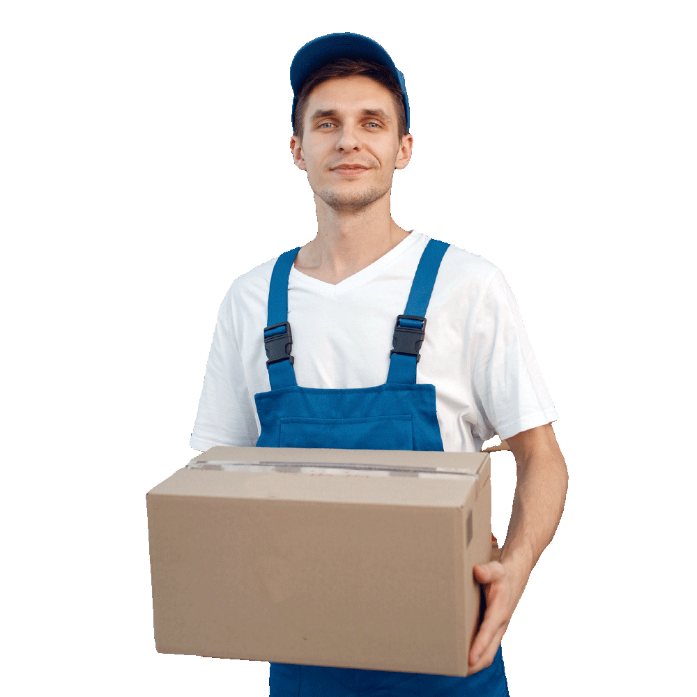 deliveryman with carton box at the car delivery 8W4L4MW